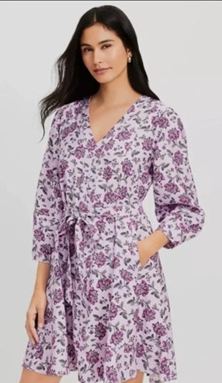 NWT Loft Lavender Floral Rayon Long Sleeve Mini Dress Size M